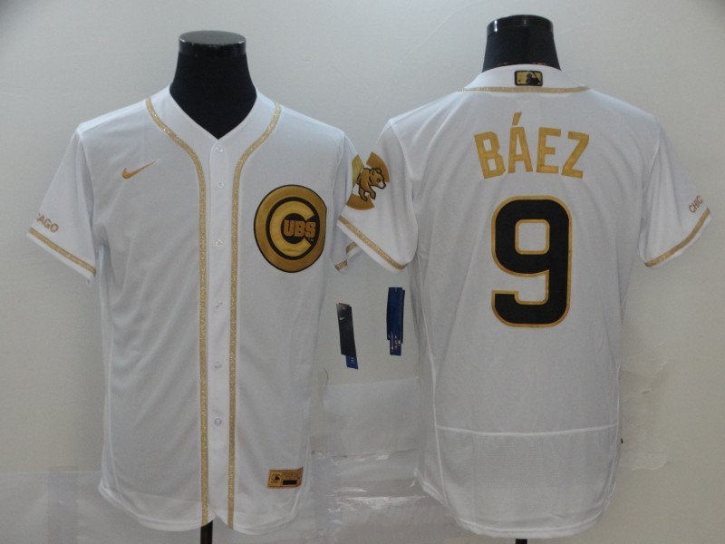 Men's Chicago Cubs Javier Baez #9 White Alternate Jersey